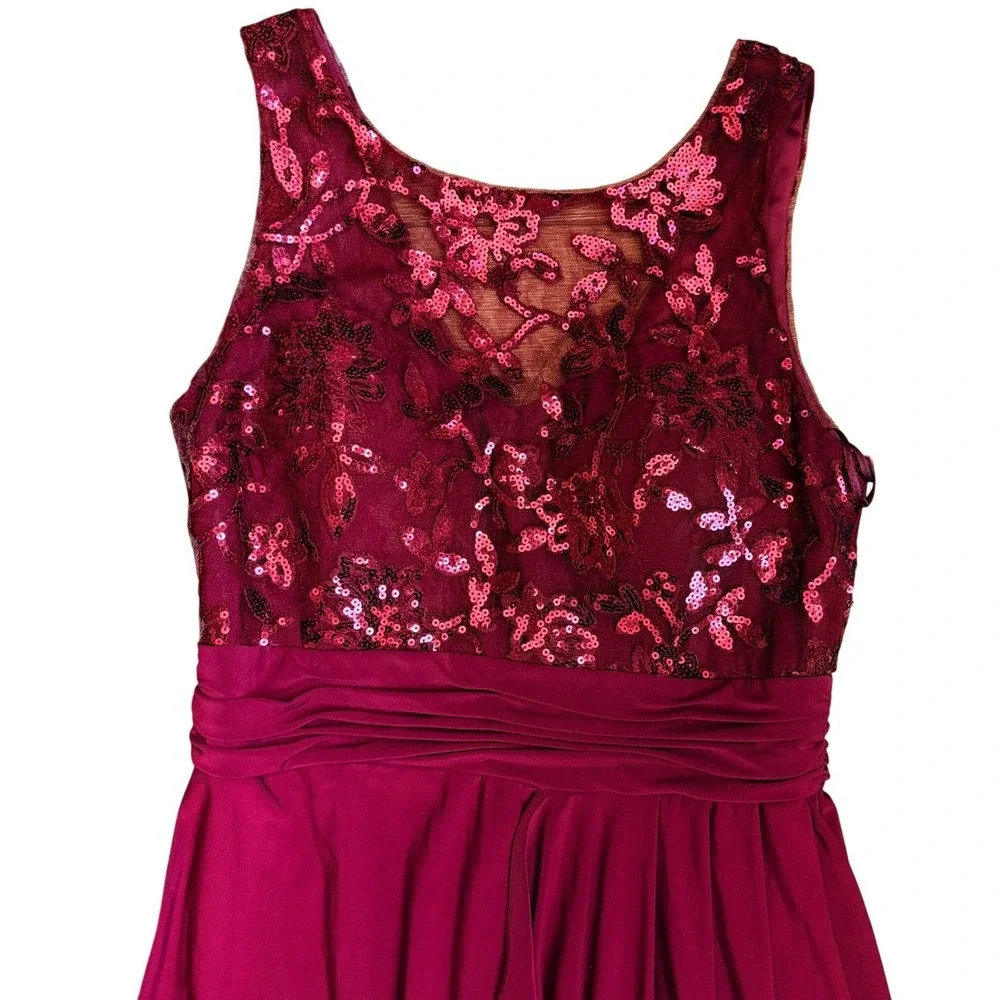 Nightway Womens Sequin Lace Bodice Gown‎ Dress Size 10 Wine Red Formal Event NEW